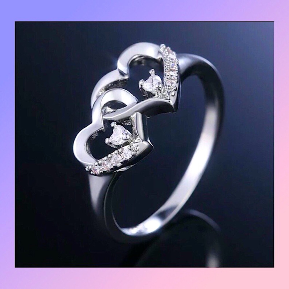 New! 925 Silver Double Hearts Ring!